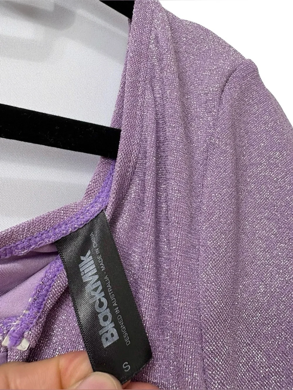 STEFANIA X BLACKMILK‎ SWIMWEAR PURPLE SHIMMERY LACED UP RUCHED SIDES SIZE SMALL